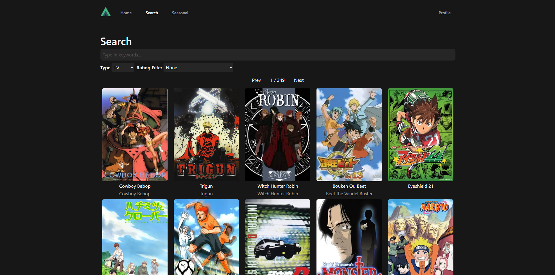 seasonal anime browsing